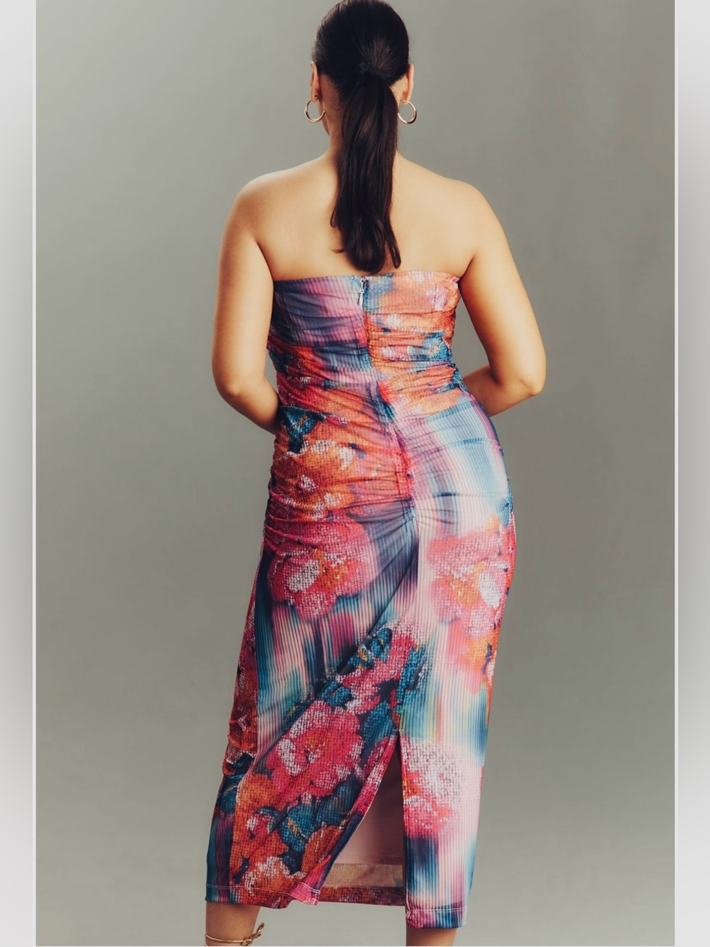 Anthropologie NWT The Soleil Slim Strapless Ruched Mesh Dress size XL. - Picture 3 of 16